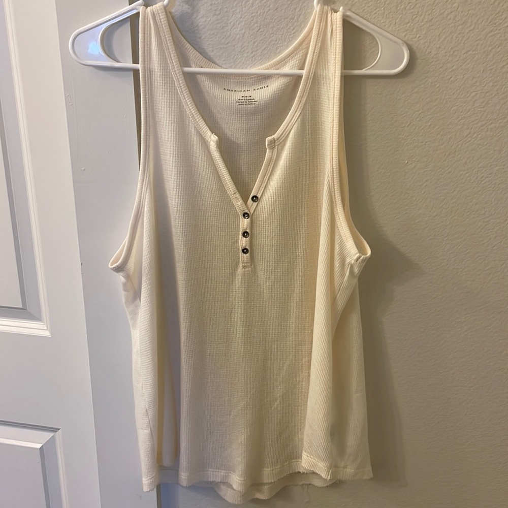 American Eagle cream, waffle knit, button tank top, M
